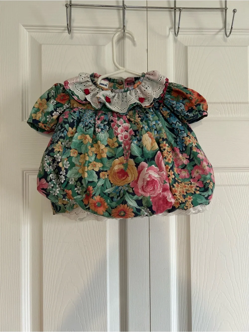 Vintage Floral Bubble Dress with Lace Collar